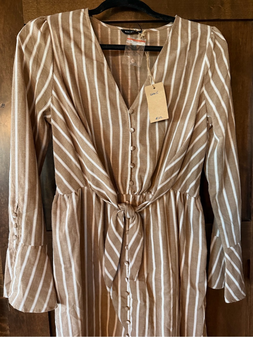 NWT Blu Pepper Tan and White Striped Midi Dress Sz small